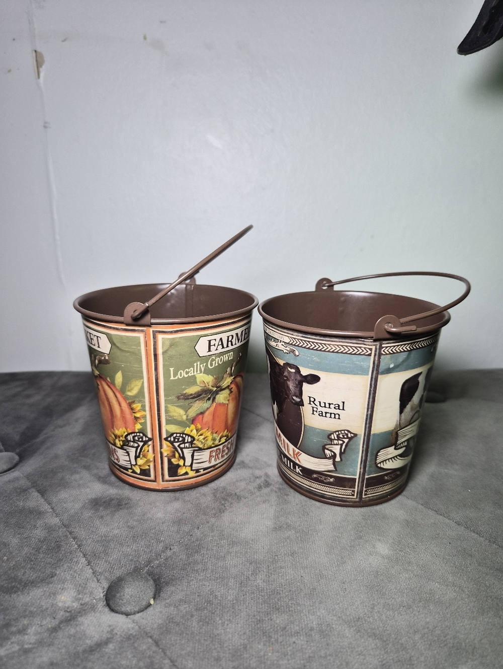 Farmers Market Decorative Metal Buckets - Brown Pumpkin & Cow Set Farmhouse - Picture 4 of 7